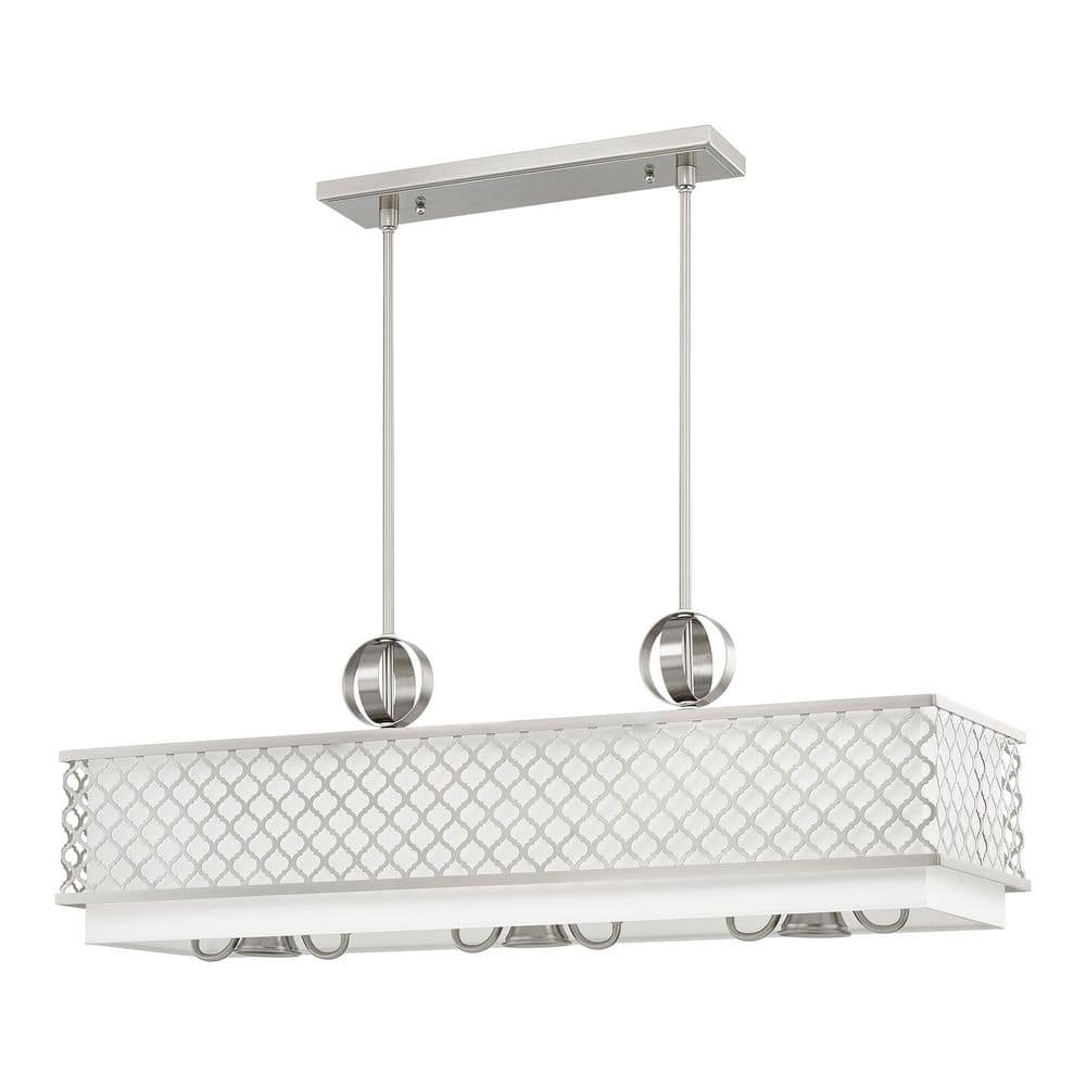 Arabesque Brushed Nickel 9-Light Linear Chandelier with Fabric Shade