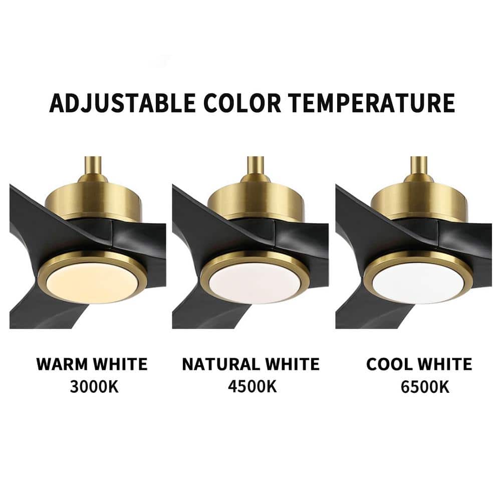 52-Inch Black and Gold Modern Ceiling Fan with LED Light and Remote