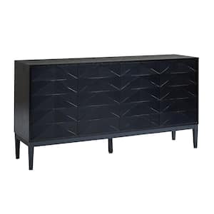 Cornel Black Wood 63 in. W 4-Door MDF Sideboard with Adjustable Shelves