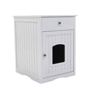 Cat Litter Box Enclosure Hidden Litter Box Furniture Cabinet Cat House Side Table Large Pet Crate Nightstand in White