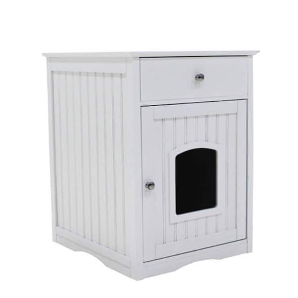Unbranded Cat Litter Box Enclosure Hidden Litter Box Furniture Cabinet Cat House Side Table Large Pet Crate Nightstand in White