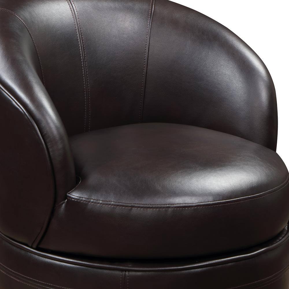 Sophia Brown Faux Leather Swivel Barrel Accent Chair