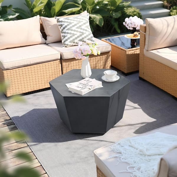 28 in. Dark Gray Hexagon Magnesium Oxide Concrete Outdoor Patio Coffee Table