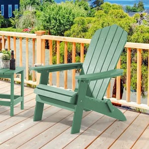 Folding Plastic Adirondack Chair Patio Outdoors Weather-Resistant Fire Pit Chair in Dark Green