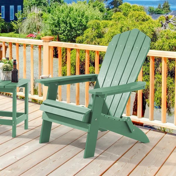 JOYESERY Folding Plastic Adirondack Chair Patio Outdoors Weather-Resistant Fire Pit Chair in Dark Green
