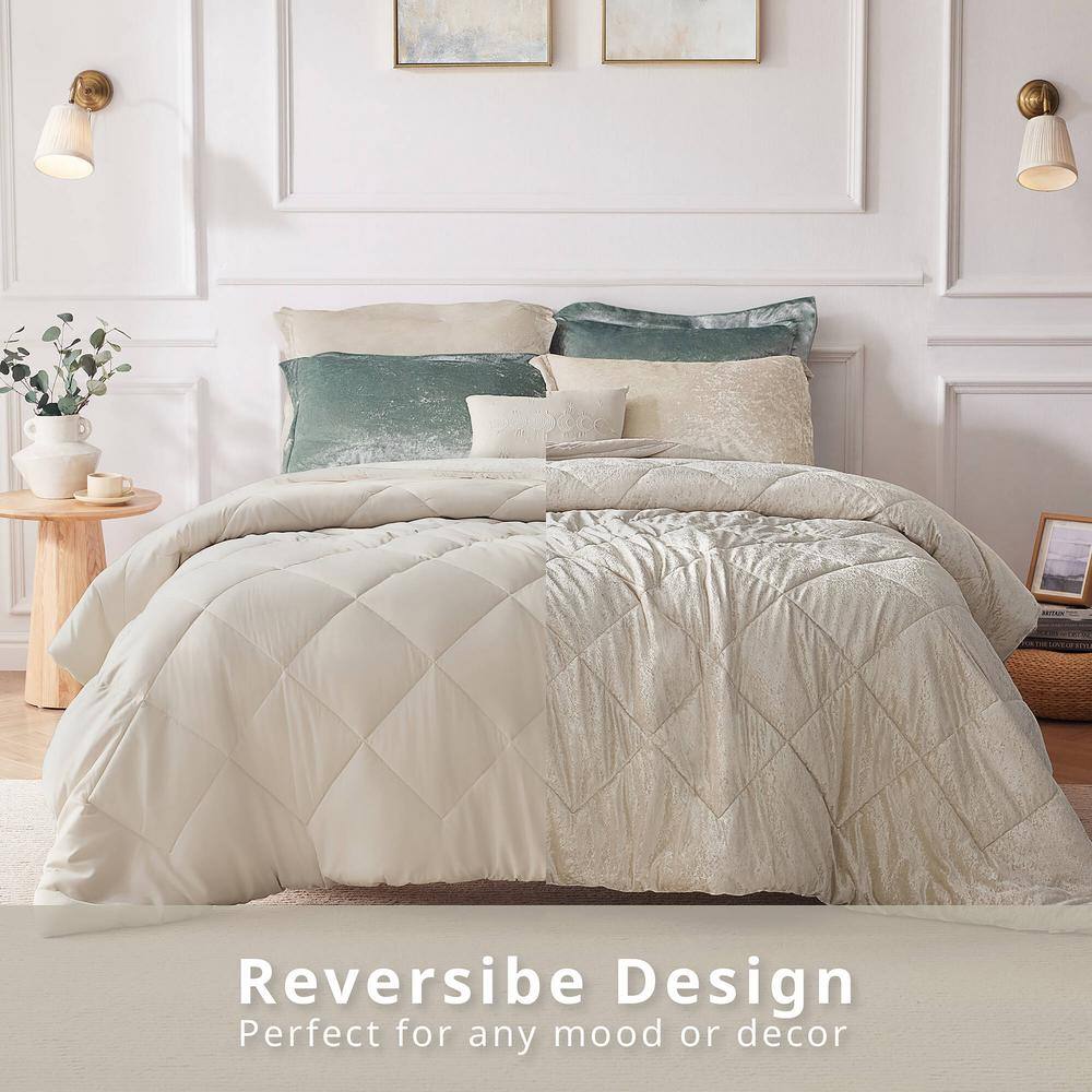 Champagne Velvet Diamond Quilted Queen Duvet Cover Set