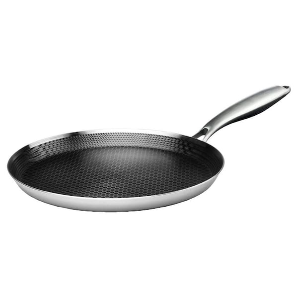 Silver Stainless Steel 11 in. Nonstick Crepe Pan, Honeycomb Coating Pancake Pan, Induction Compatible, PFOA Free