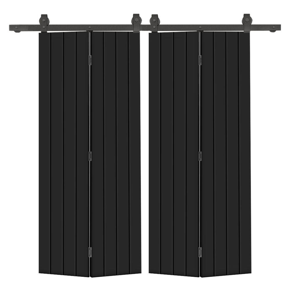 72 in. x 80 in. Hollow Core Black Painted MDF Composite Modern Bi-Fold Double Barn Door with Sliding Hardware Kit price history on PriceWatchPro