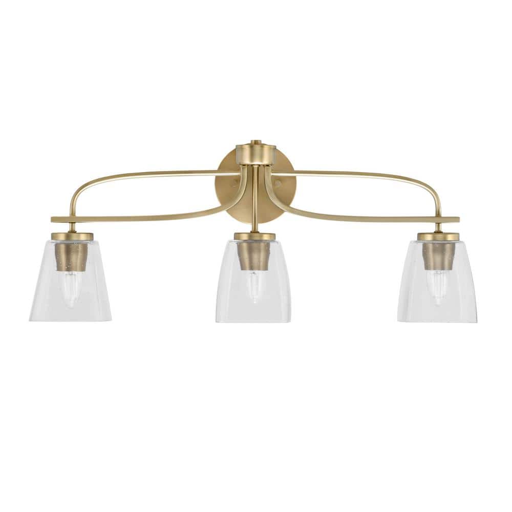 Olympia 26 in. 3-Light New Age Brass Vanity Light  Square Clear Bubble Glas