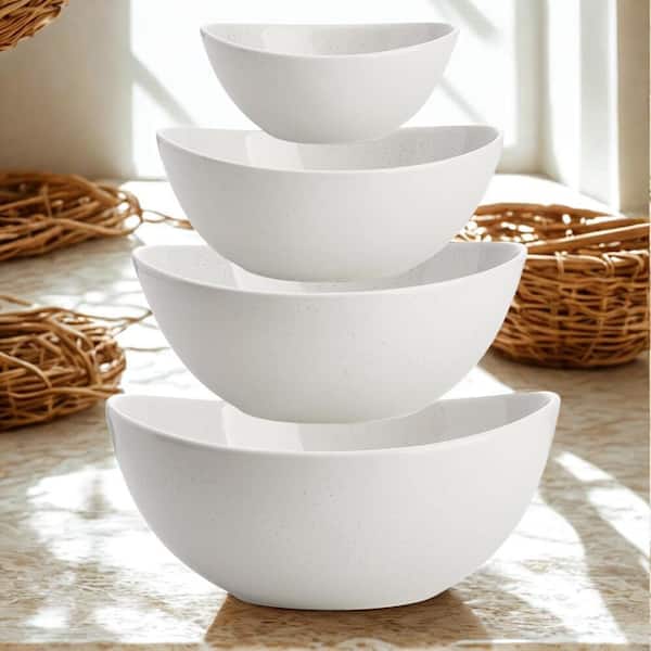 Anqtovp 8.1 in 42 fl. oz. White Porcelain Serving Bowls for Salad, Soup, Snacks, Microwave Dishwasher Safe (Set of 4)