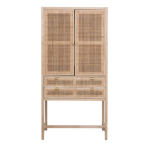 Natural Cane & Wood Storage Cabinet with 2 Doors and 2 Drawers
