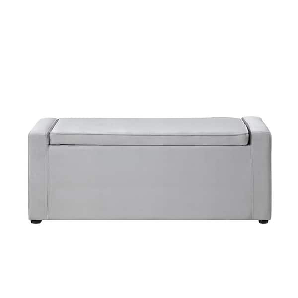 Inspired Home Alejandro 17.7 in. H X 18.5 in. W 14-Pair Grey Velvet Upholstered Shoe Storage Ottoman Bench