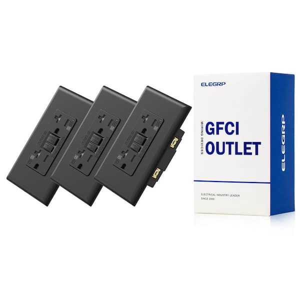 GFCI Outlet Self-Test, 20 Amp 125V Weather Resistant Duplex wall outlet, Wall Plate included, UL Listed, Matte Black 3PC
