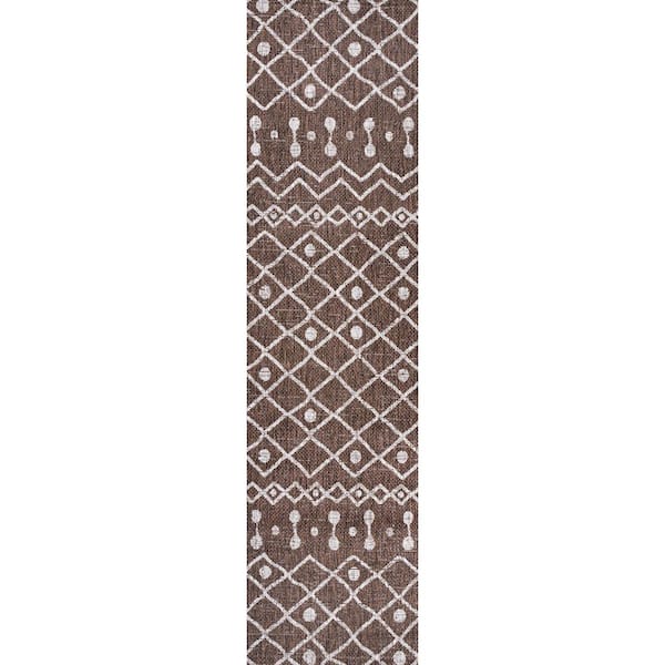 Nokat Tribal Bohemian Brown/Beige 2 ft. x 10 ft. Indoor/Outdoor Runner Rug