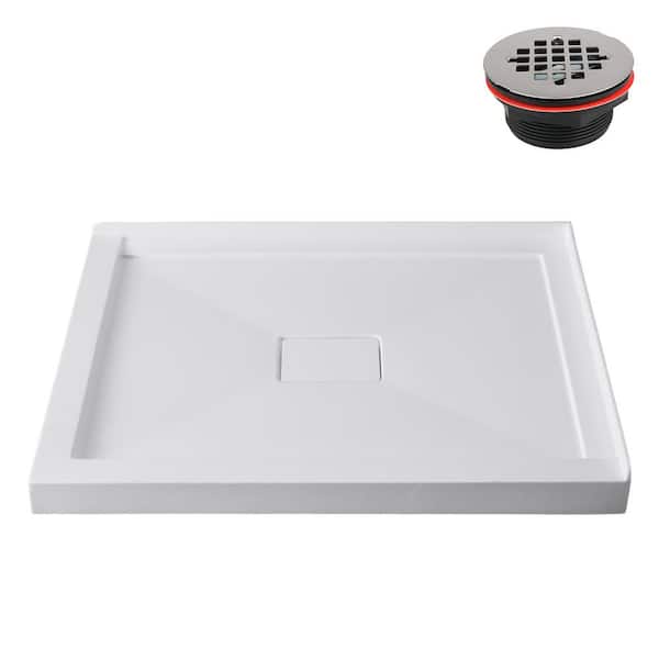 GB-609-440 48 in. x 36 in. Corner Acrylic Shower Base in Glossy White With Center Drain, Drain Included