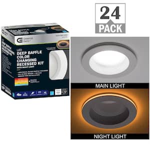 4 in. Adjustable CCT Integrated LED Canless Recessed Light Trim with Night Light 650 Lumens Reduces Glare (24-Pack)