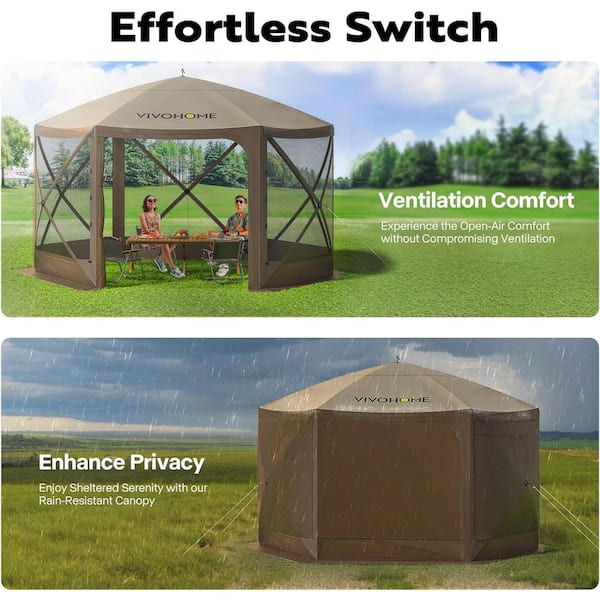 VIVOHOME 12 ft. x 12 ft. 6-Sided Pop-Up Canopy Screen Tent
