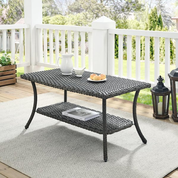 Gymojoy Brentwood Gray Wicker Rectangle Outdoor Coffee Table