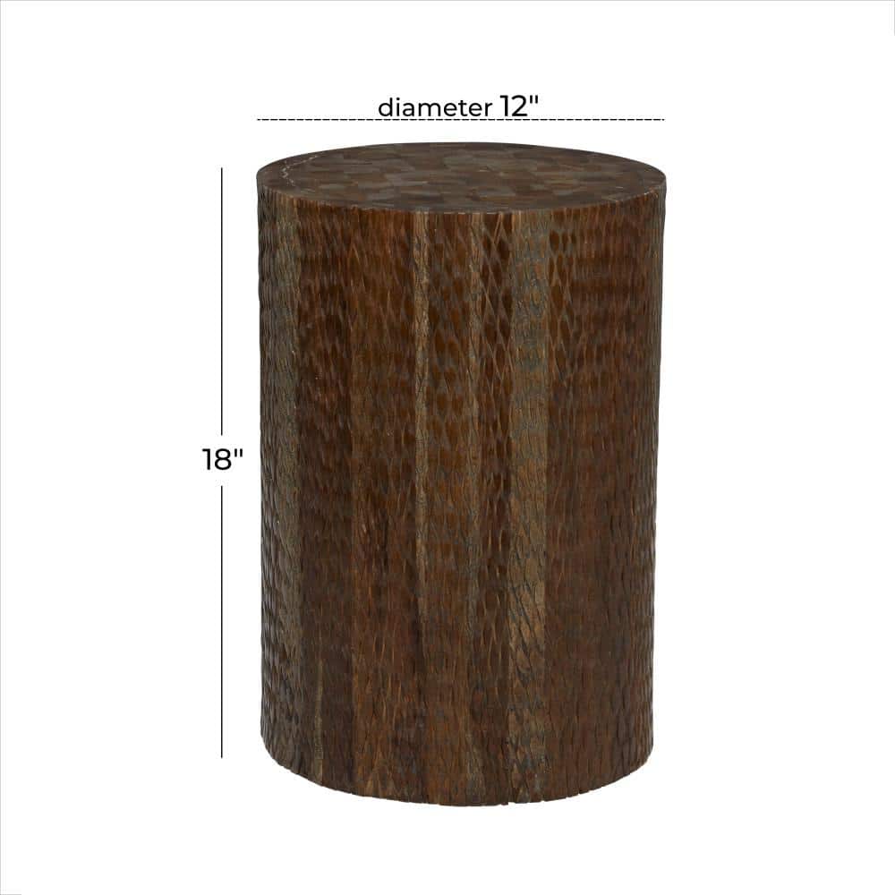 Brown Teak Wood Round Carved Accent Table
