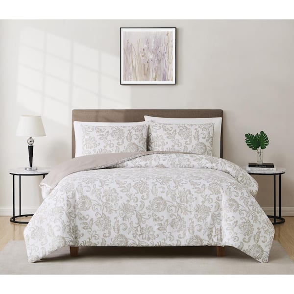 Cannon Sylvana Jacobean Comforter Set White and Taupe Polyester 3