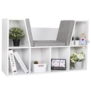 White 2-Shelf Bookcase 4-Cube Toy Storage Cabinet Organizer with Removable Cushions