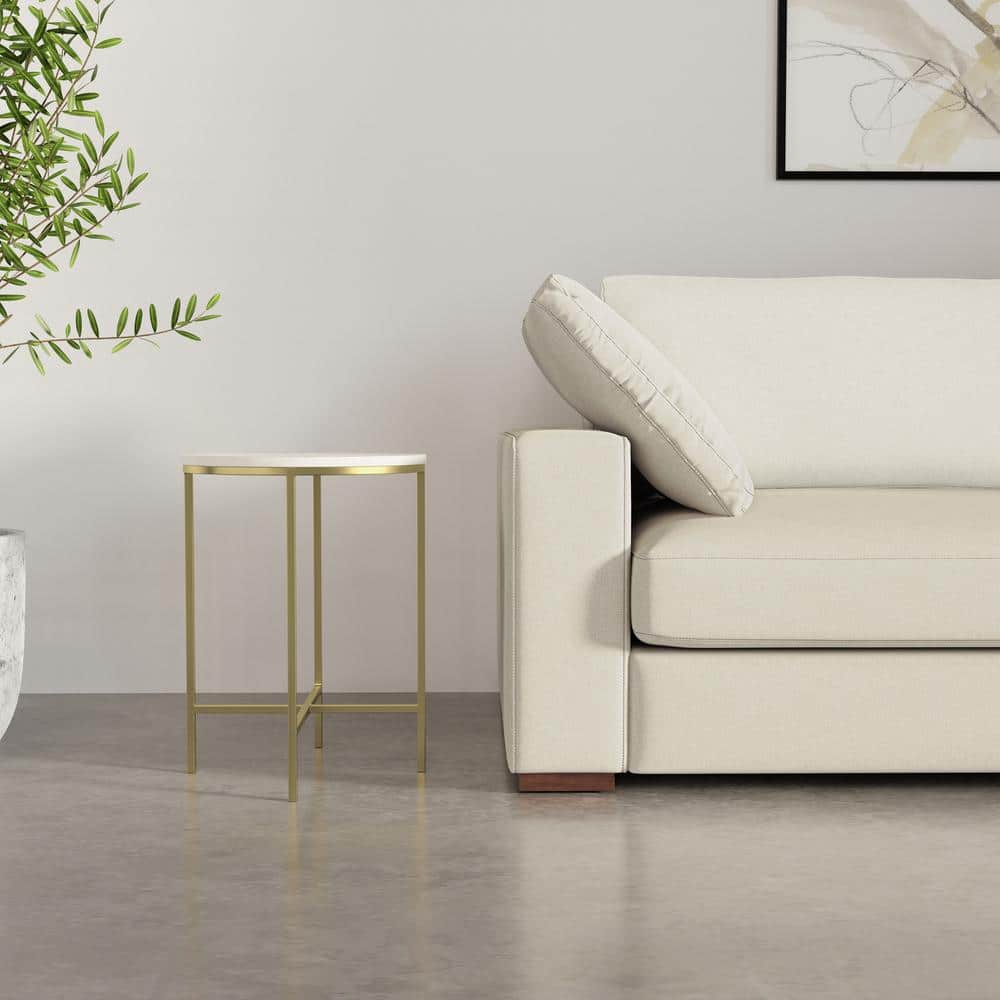 Gold Metal and White Marble Round Side Table, 16 inch