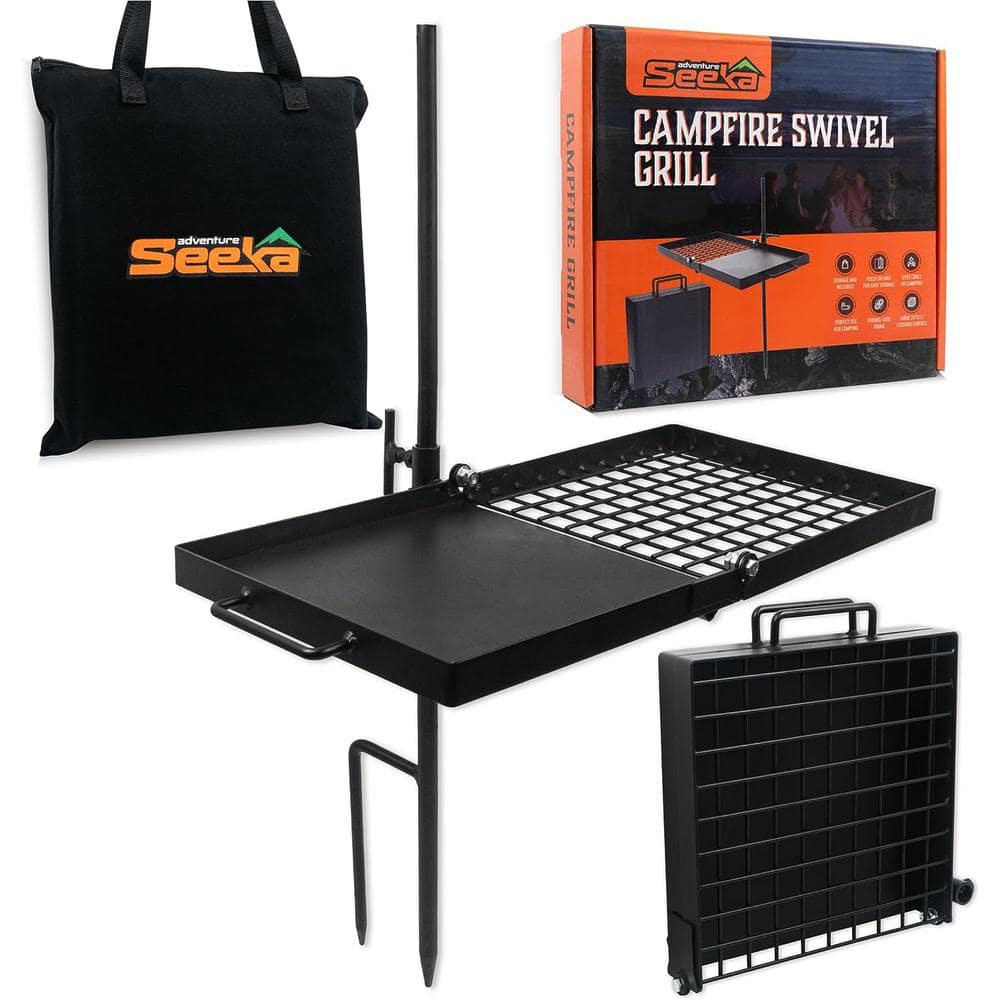 Powder Coated Steel Heavy-Duty Swivel Camp Grill, Fully Adjustable Outdoor 