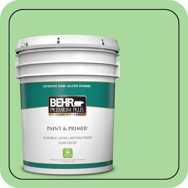 BEHR PREMIUM PLUS 5 gal. #440B-4 Cool Aloe Semi-Gloss Enamel Low Odor Interior Paint & Primer