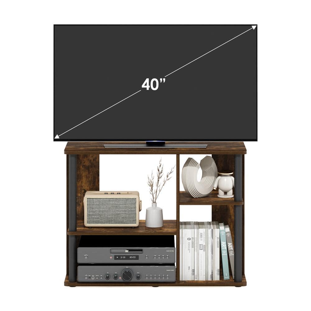 Amber Pine and Black TV Stand with Storage Cabinet
