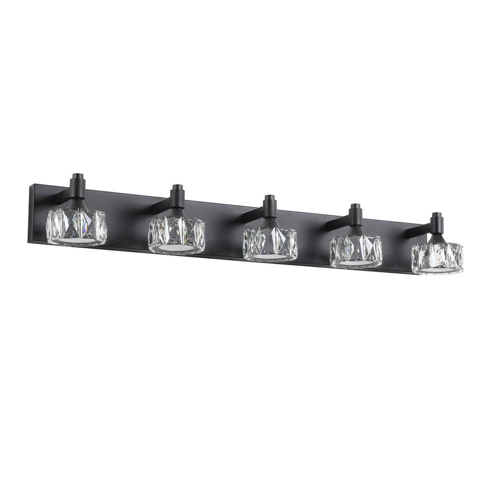 36 in. 5-Light Matte Black LED Vanity Light Fixture with Crystal Glass Shades, Bathroom Wall Sconce price history on PriceWatchPro