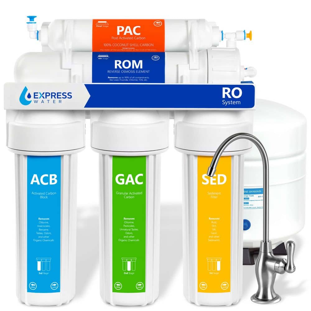 Reverse Osmosis 5 Stage Water Filtration System - with Faucet and Tank - 100 GPD