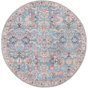 Nostalgia Katie Blue 3 ft. 3 in. x 3 ft. 3 in. Machine Washable Area Rug