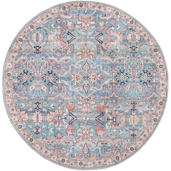 Unique Loom Nostalgia Katie Blue 3 ft. 3 in. x 3 ft. 3 in. Machine Washable Area Rug
