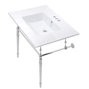 Edwardian 31 in. Ceramic Vanity Top with Brass Console Legs in Polished Chrome