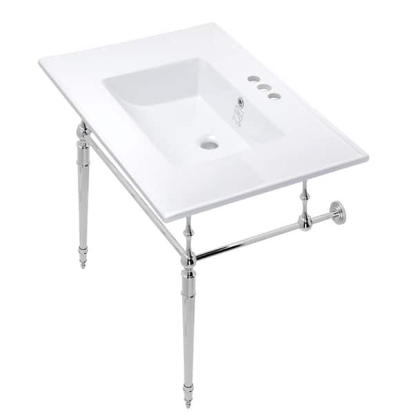 Kingston Brass Edwardian 31 in. Ceramic Vanity Top with Brass Console Legs in Polished Chrome