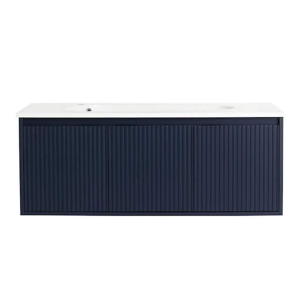 48 in. Wall-Mounted Single NavyBlue Bath Vanity with White Resin Top Unassembled