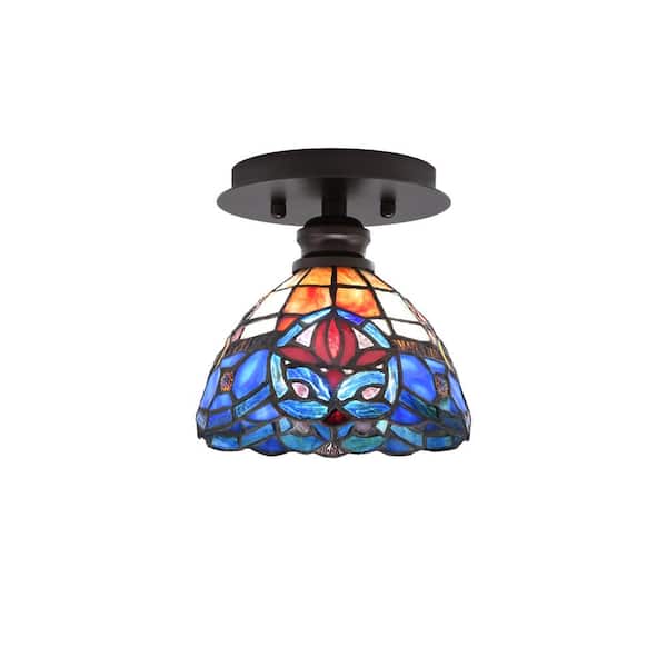 Unbranded Albany 1-Light 7 in. Espresso Semi-Flush with Sierra Art Glass Shade