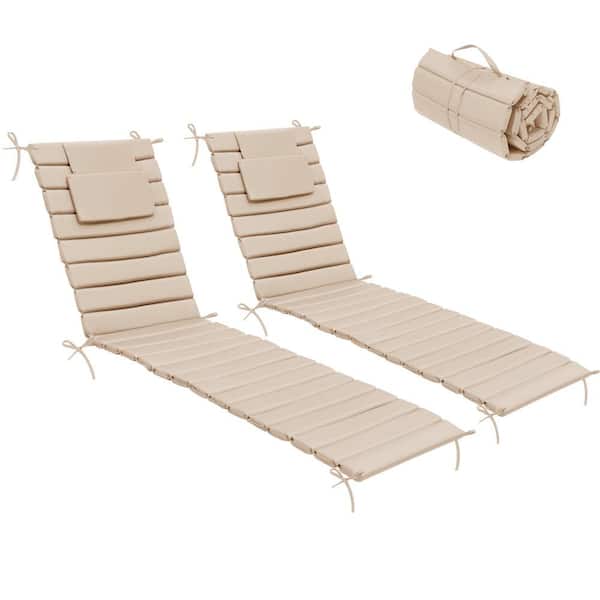 Unbranded 80 in. x 26 in. 2-Piece Outdoor Chaise Lounge Cushion with Headrest and Ties in Beige