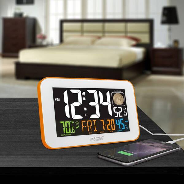 La Crosse Technology 5.5 in. W x 3.3 in. H LED Color Alarm Table Clock with USB Charging Port in Orange