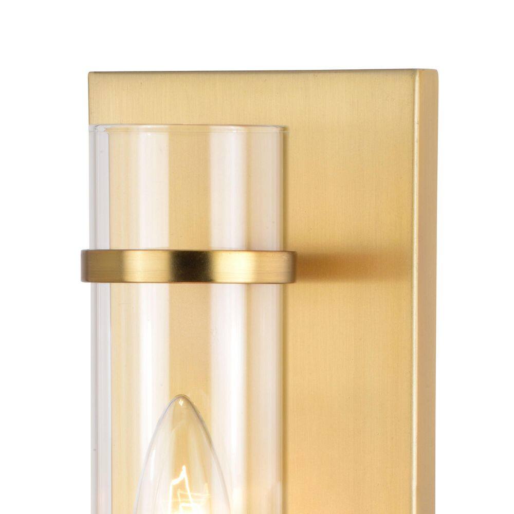 Satin Brass 14" Steel Dimmable Wall Sconce with Clear Glass