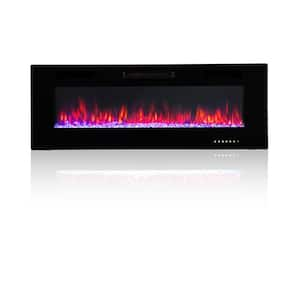 50 in. Wall Mounted and Built-In Freestanding Electric Fireplace in Black with Multi-Color Flames