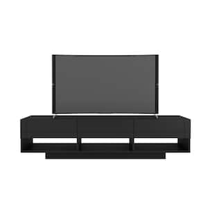 Stereo 72 in. Black TV Stand with 3-Drawers Fits TV's up to 80 in. with Open Storage Spaces