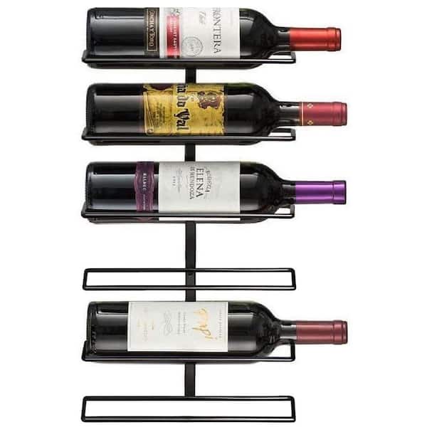 6 Bottle Black 10 in. Metal Wine Rack, Wall-Mounted Wine Display Rack for Wine Bottles, Champagne, Liquor, and More