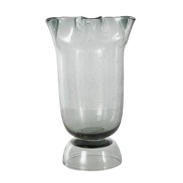 Litton Lane Black Tulip Inspired Glass Floral Decorative Vase with Wavy Opening and Gold Speckles