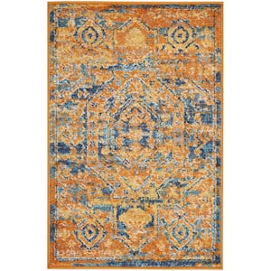 Passion Teal/Sun 2 ft. x 3 ft. Persian Farmhouse Kitchen Area Rug