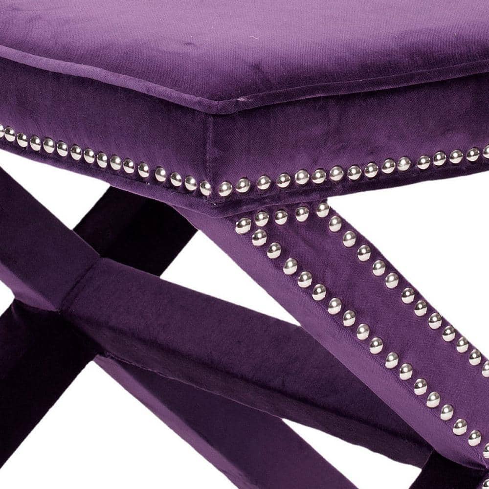 Transitional Plum Velvet 22" Ottoman with Silver Nail Head Trim