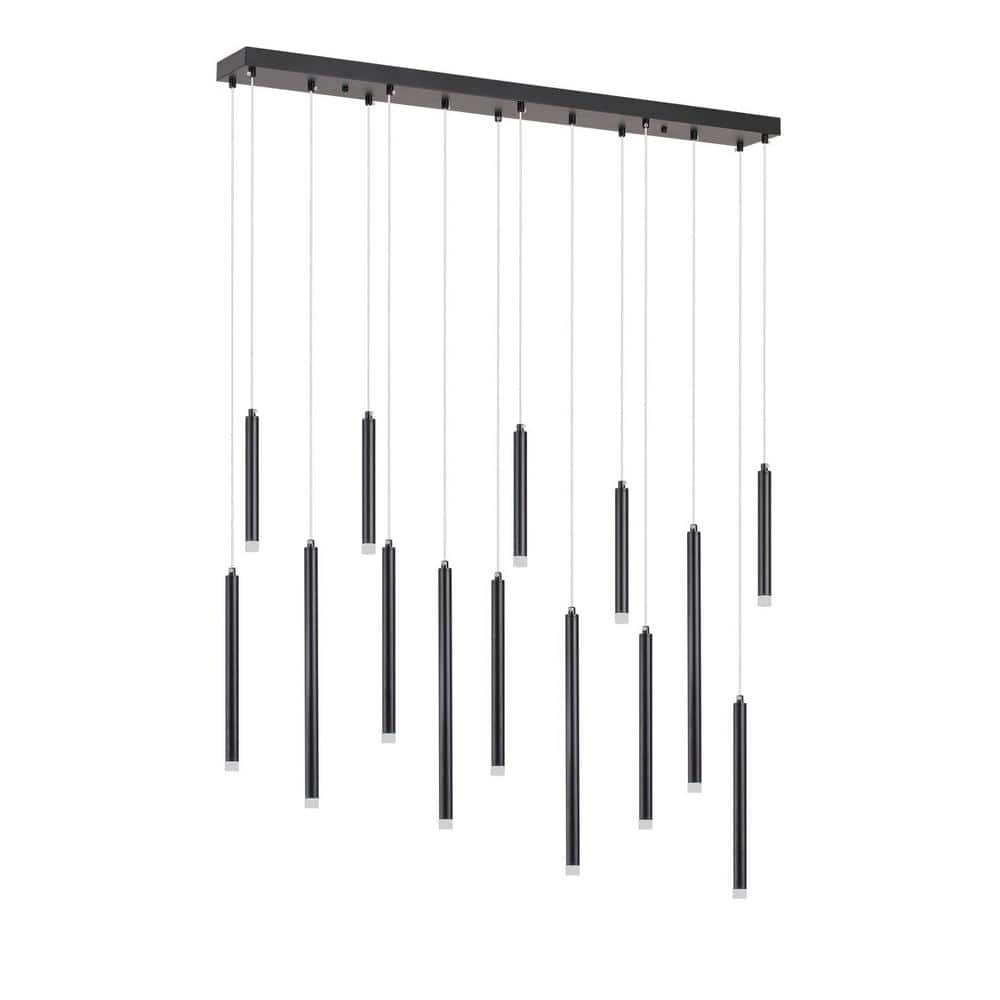 NoirEdge 14-Light Integrated LED Black Linear Cluster Chandelier for Kitche