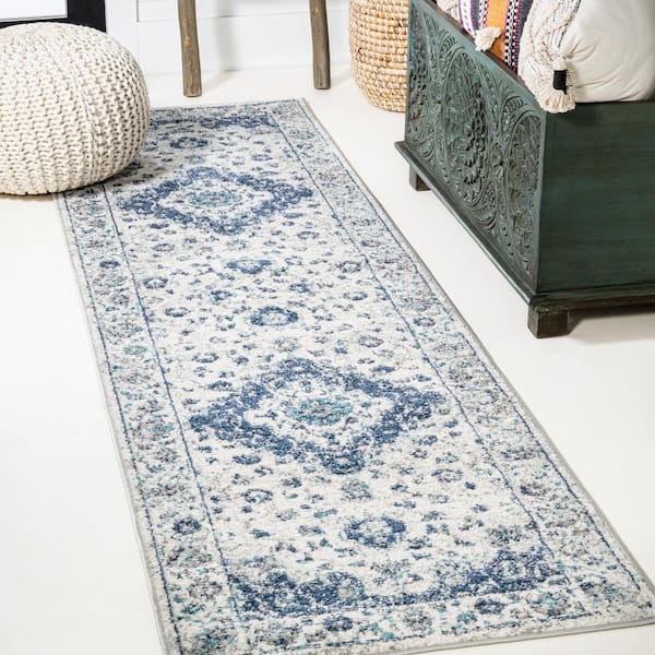 JONATHAN Y Indhira Ornate Medallion Persian Blue/Gray 2 ft. x 8 ft. Area Rug