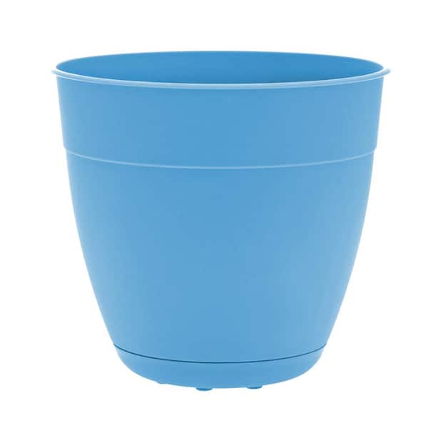 Bloem Dayton 16 in. Plastic Planter with Saucer Tray, Blue