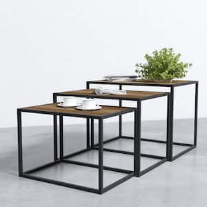 Bauhaus 3-Piece Teak/Black Rectangle Wood Coffee Table Set with Nesting Tables